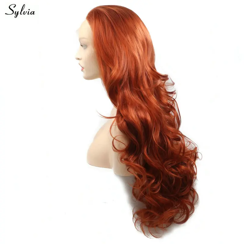 Sylvia 20-2" Оранжевый/медный красный парик фронта шнурка термостойкие синтетические волосы парики объемная волна летняя прическа безупречная линия волос