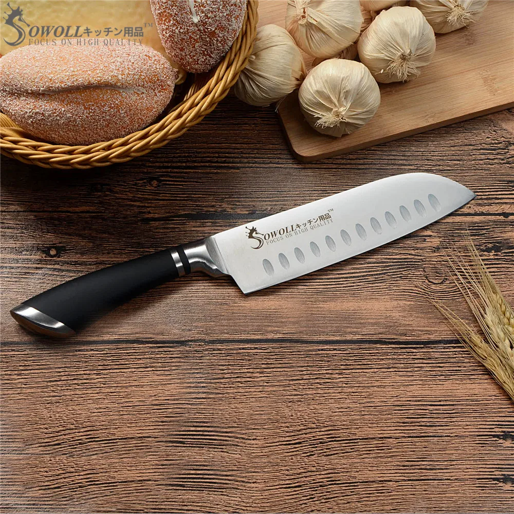 SOWOLL нож из нержавеющей стали 7 дюймовый японский шеф повара Santoku кухонный
