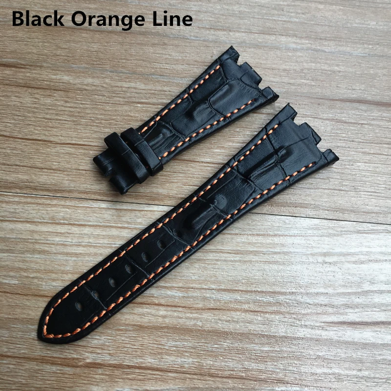 For AP strap 28mm Black Blue Gray Green Brown With Stitches Genuine Leather Watch Band Bracelet with steel deployment buckle