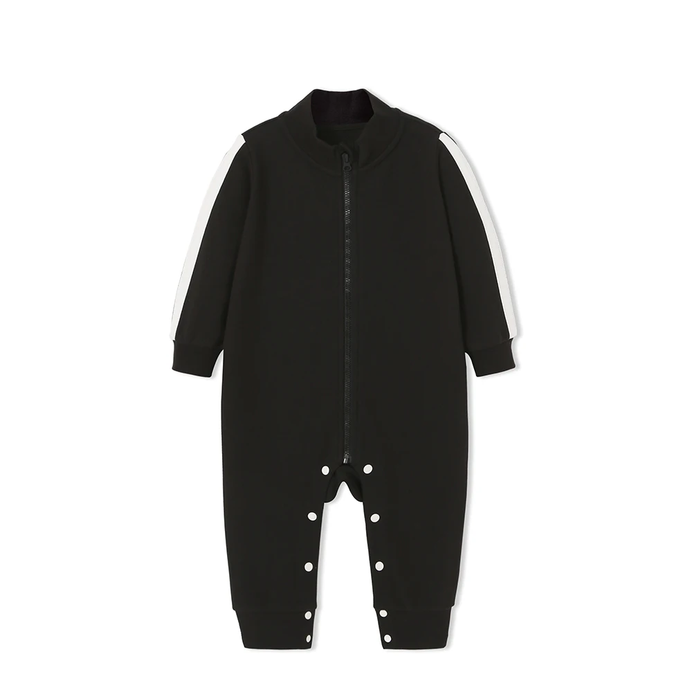 Balabala Baby/ мягкий хлопковый спортивный костюм с воротником-стойкой для новорожденных мальчиков; цельнокроеный комбинезон с манжетами и каймой в рубчик - Цвет: black