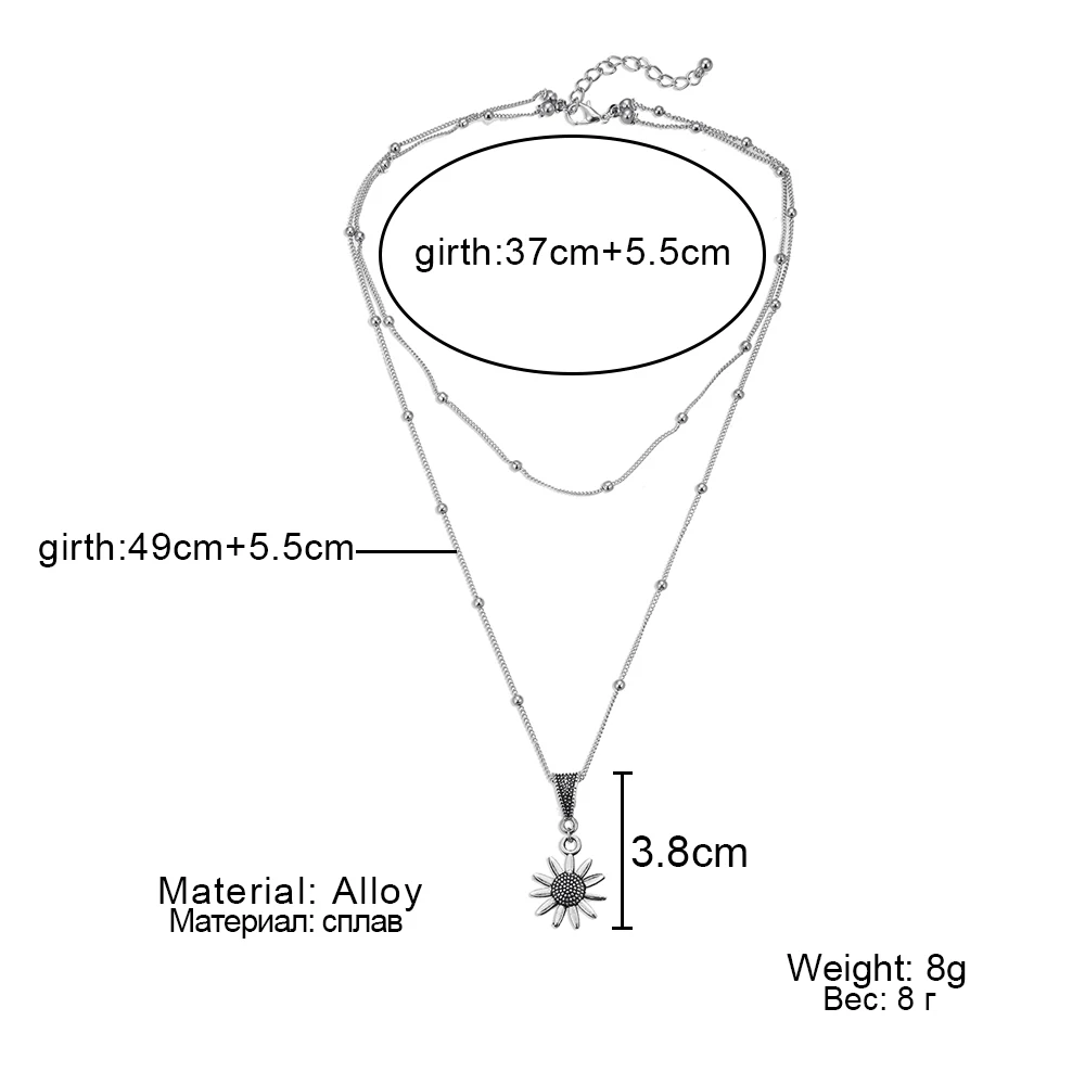 Новинка винтажное Двухслойное колье с подвеской в виде подсолнуха серебряного