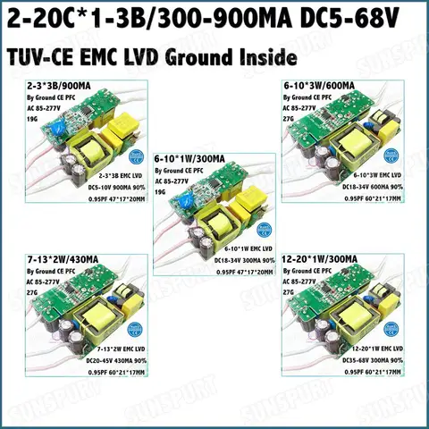 5-20 штук TUV-CE заземления PFC внутри 5-20 Вт AC85-277V светодиодный драйвер 2-20Cx1-3B 300-900mA DC5-68V постоянный ток для бесплатной доставки