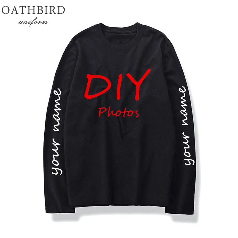 

DIY logo T-shirts Men custom long sleeve t shirt customized pattern print hip hop design o-neck basic tee shirt