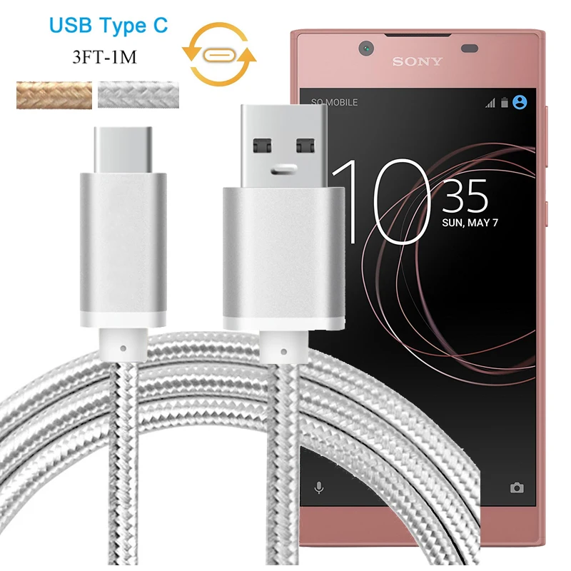 Nylon USB-C Charger Cable for Sony Xperia L1 G3312 G3311 G3313 XA1 Ultra G3221 G3121 USB 3.1 Type C Data Sync Charging | Мобильные