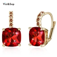 visisap square blue cubic zirconia stone 5 color earring vintage gold color hoop earrings for women fashion jewelry vce280