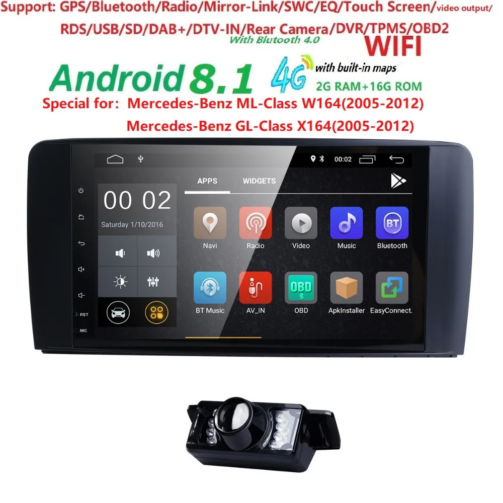9 &quot2 din autoRadio GPS Android 8.1 Car Multimedia Head unit for Mercedes Benz ML W164 ML350 GL X164 dinli 450 2005 -2012 WIFI 4G |