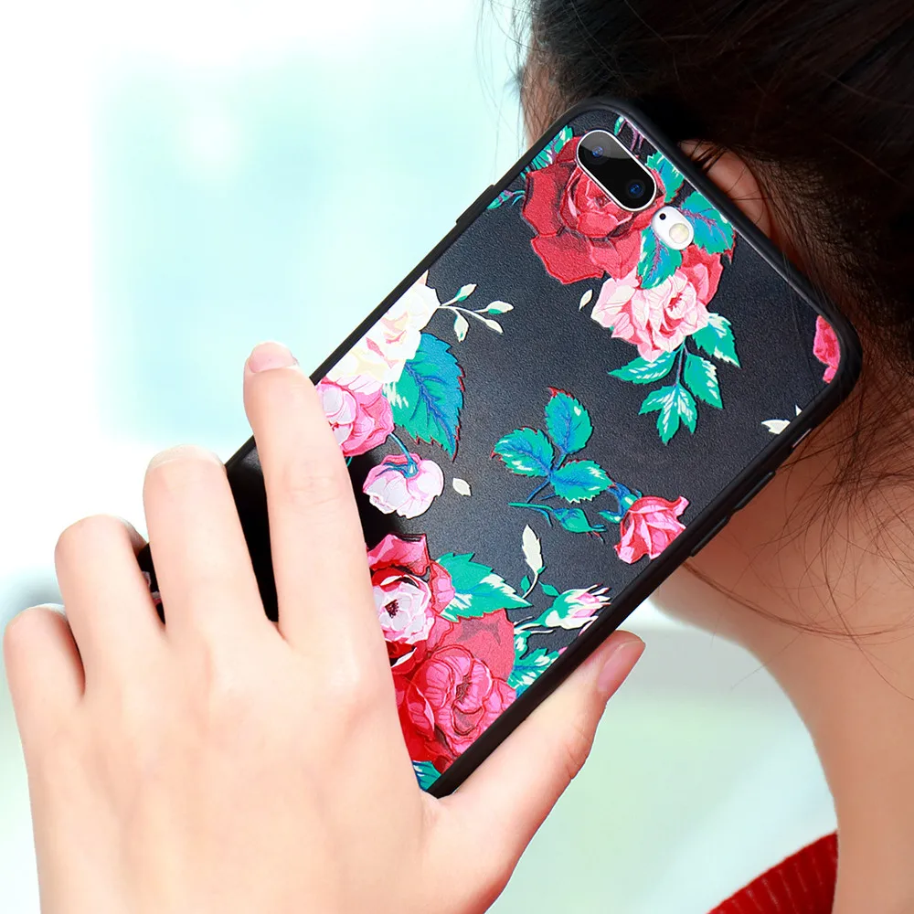 FLOVEME для iPhone 6 6s 7 8 plus Мягкий силиконовый чехол X XS MAX XR 3D Рельефный цветочный 5S SE