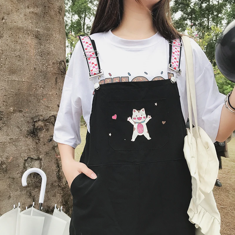 Женская одежда японский kawaii мультяшный комбинезон с изображением кошки широкие