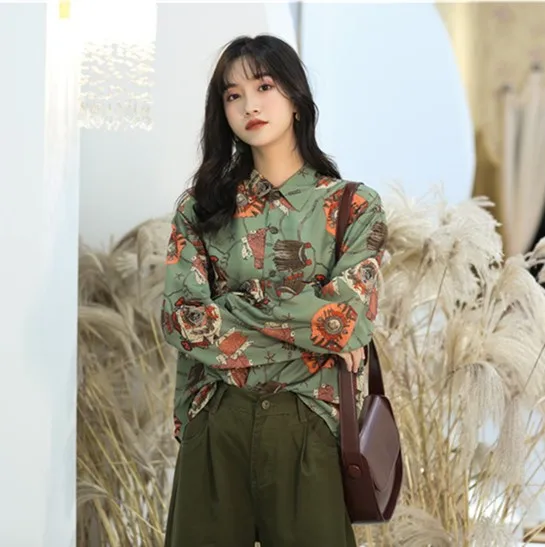 Baroque Vintage lazy green French girl's shirt heart mache jacket Woman Lady T64 |