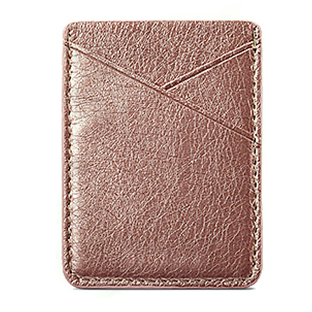 Rose Gold Твердый Чехол-держатель для карт на заднюю панель, кожаный мини безопасный двухслойный клейкий кошелек, универсальный чехол с карманом - Цвет: Rose Gold