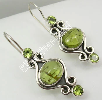 PERIDOT Chanti Международный Серебряный невиданный красный гранат 3 драгоценных камней дизайнерские милые серьги-подвески 3,8 см - Окраска металла: PERIDOT