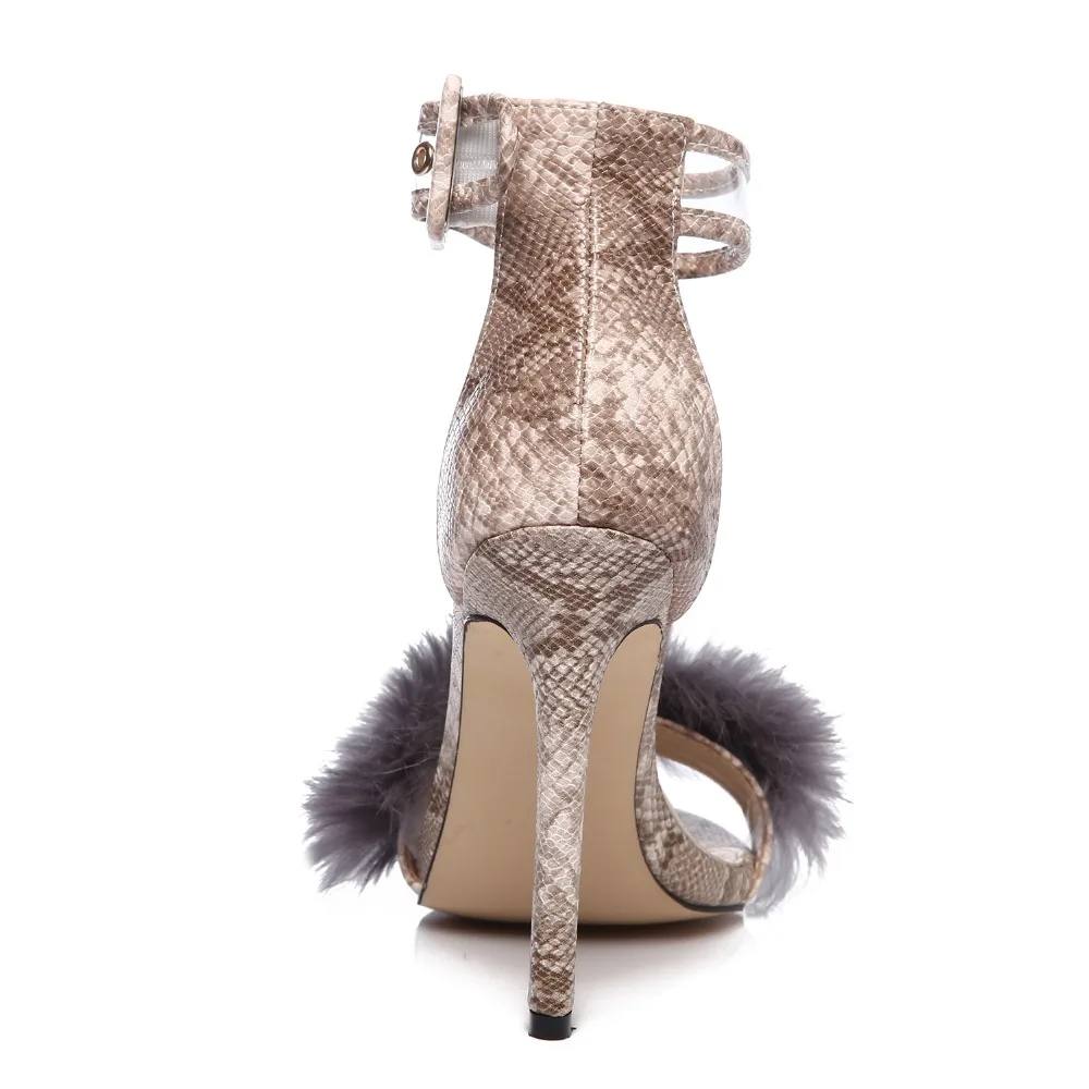 

2020 Fashion Summer Women Retro Plush Feather Nightclub Wedding High-heeled Sandals Shoe Sexy Dazzling Woolen Shoes