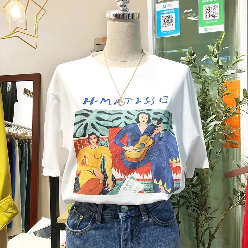 Женская хлопковая Футболка с абстрактным принтом винтажный стиль модная рубашка