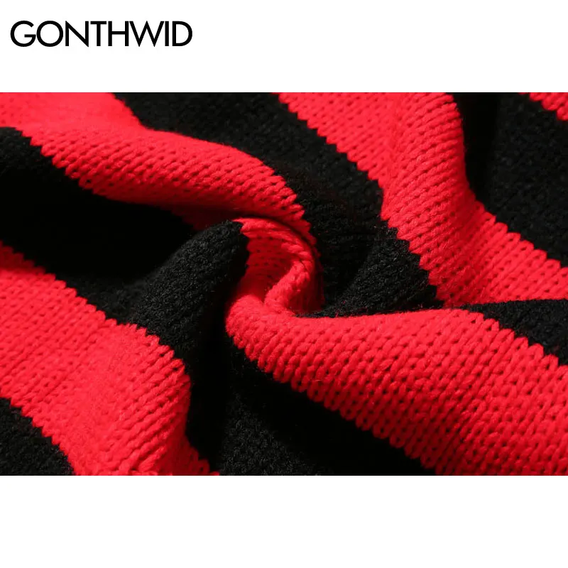 Gonewild рваные в полоску вязаный свитер Для мужчин в стиле «хип-хоп» отверстие Повседневное пуловер, свитер для мужчин модные свободные с длинным рукавом свитера красные, черные
