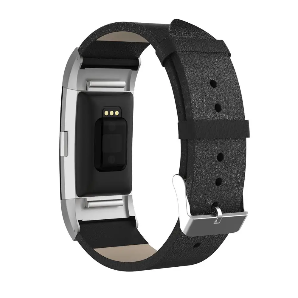 black Замените мужские Т-полосы для FitBit Charge 2 классический браслет из натуральной кожи фитнес-браслет для женщин мужчин маленький большой - Цвет: black