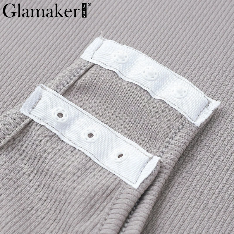 Glamaker, трикотажный сексуальный облегающий боди с высоким воротом, женский короткий комбинезон с пуговицами, женский комбинезон с длинным рукавом, повседневный комбинезон