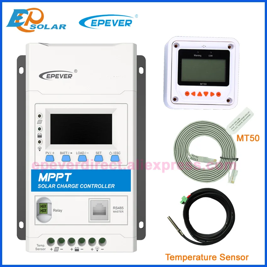 with MT50 and Sensor EPEVER 40A со слежением за максимальной точкой мощности, контроллер солнечного зарядного устройства 12v 24v 40amp авто реле COM мастер TRIRON4210N TRIRON4215N с MT50 WI-FI BLE - Цвет: with MT50 and Sensor
