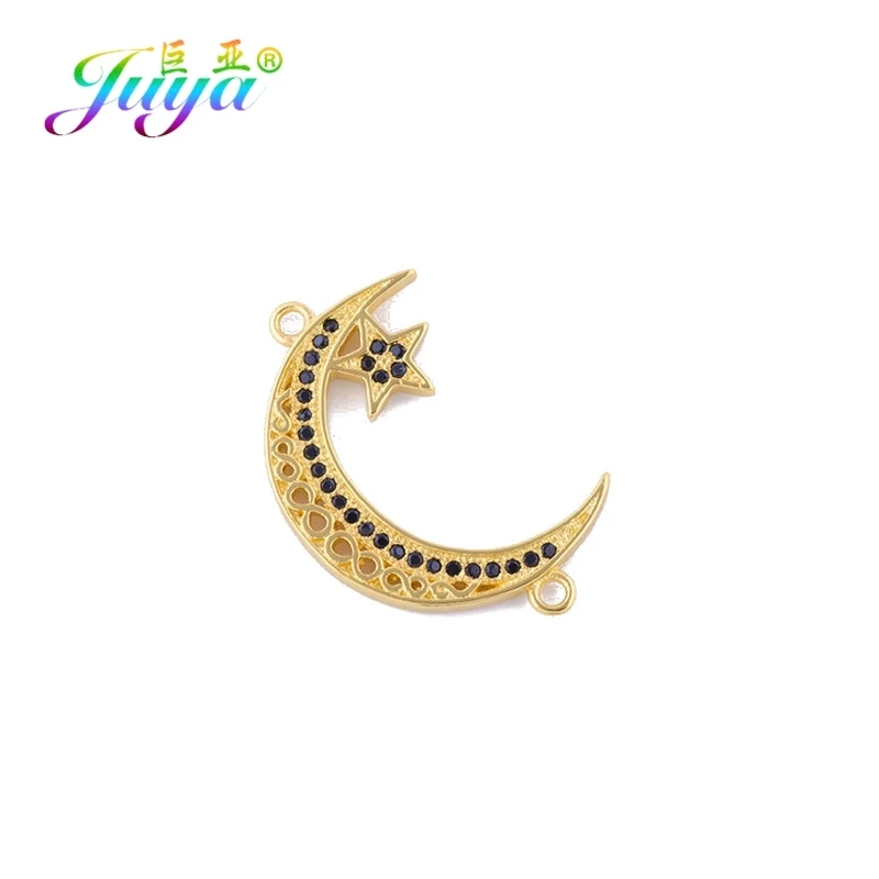 Juya DIY исламские ювелирные изделия в виде полумесяца фурнитура Алла талисман Шарм Разъем Аксессуары для мусульманской молитвы ювелирные изделия серьги изготовление - Цвет: Gold Black