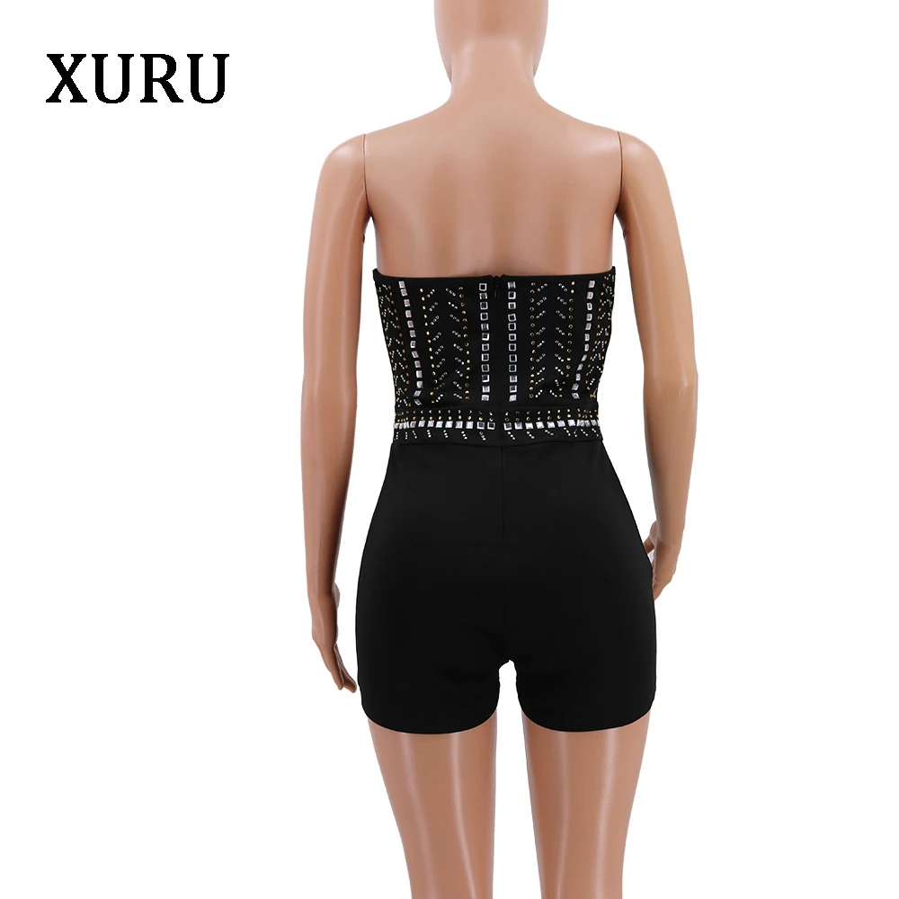 

XURU 2020 new women's jumpsuit hot drilling jumpsuit Playsuits sexy backless stretch body tights