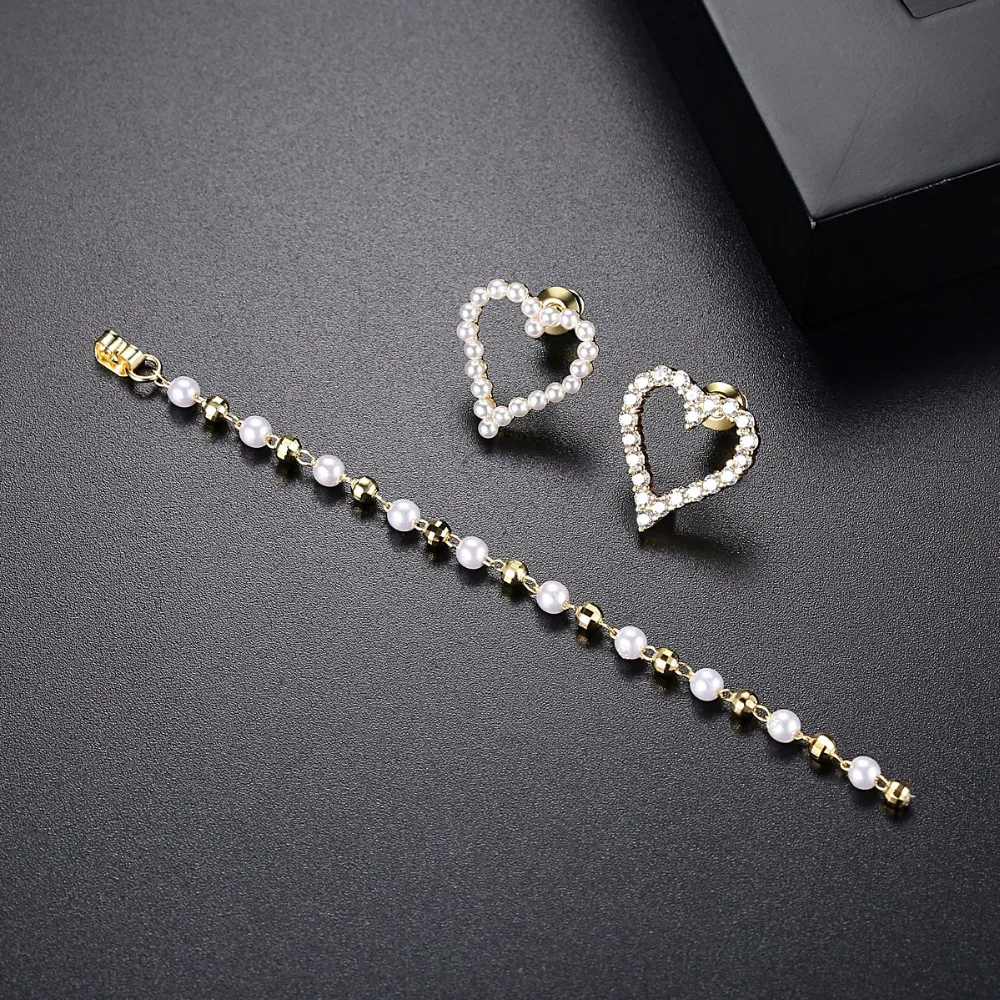 Асимметричные Серьги LUOTEEMI в форме сердца фианиты с искусственным жемчугом