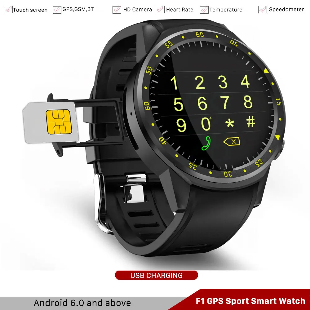 Мужские смарт-часы F1 с GPS спортивной камерой Bluetooth звонками SMS пульсометром
