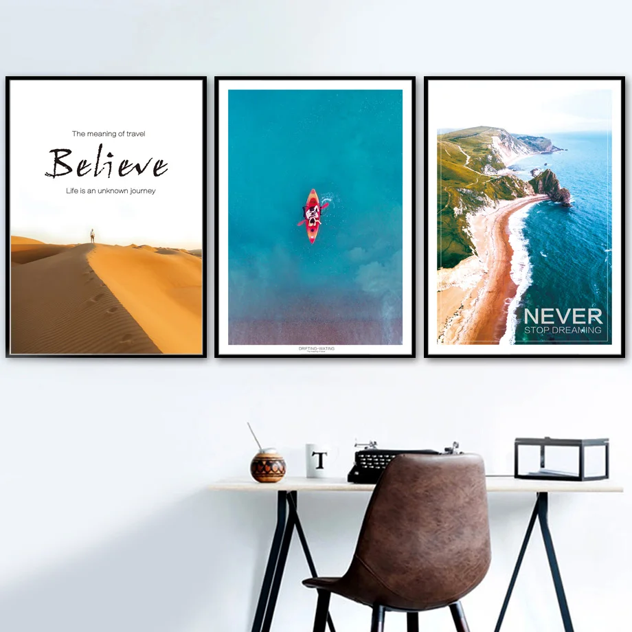 

Desert Sea Mountain Beach Believe Quote Wall Art Canvas Painting Nordic Posters And Prints Wall Pictures For Living Room Decor