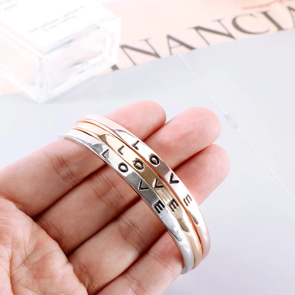 Delicate Women Men's Love Open Bangle Screw Hand Letter Cuff Bracelet Fashion Party Wedding Jewelry Gift | Украшения и