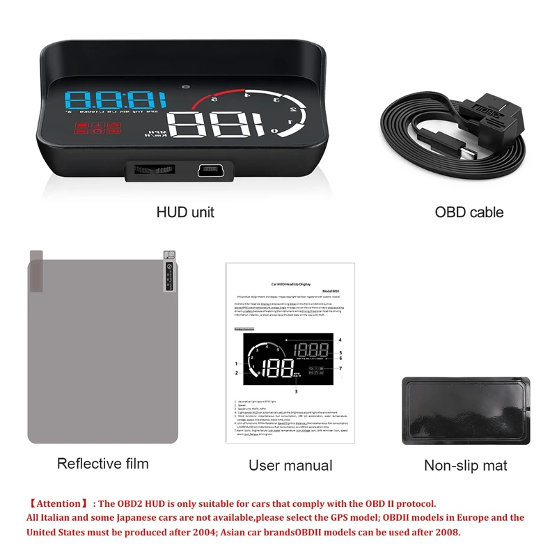 M10 Hud автомобильный Obd2 Компьютерный дисплей Obd Hud цифровой спидометр лобовое стекло проектор Obdii об/мин Усталость вождения км/ч Mph