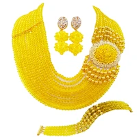 best selling new yellow crystal costume nigerian african wedding beads jewelry necklaces set nc1265