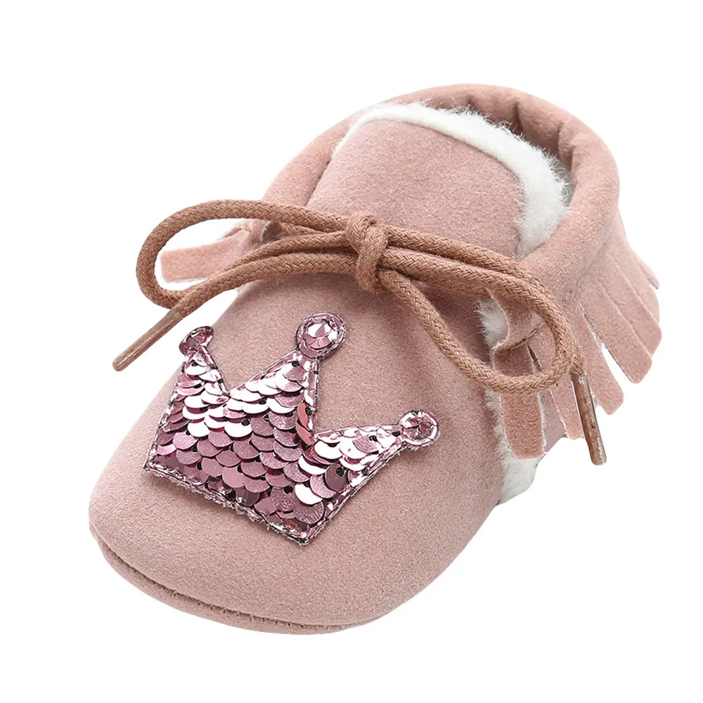 Baby cotton bandages plus velvet crown straps winter warm sequins children's casual shoes |