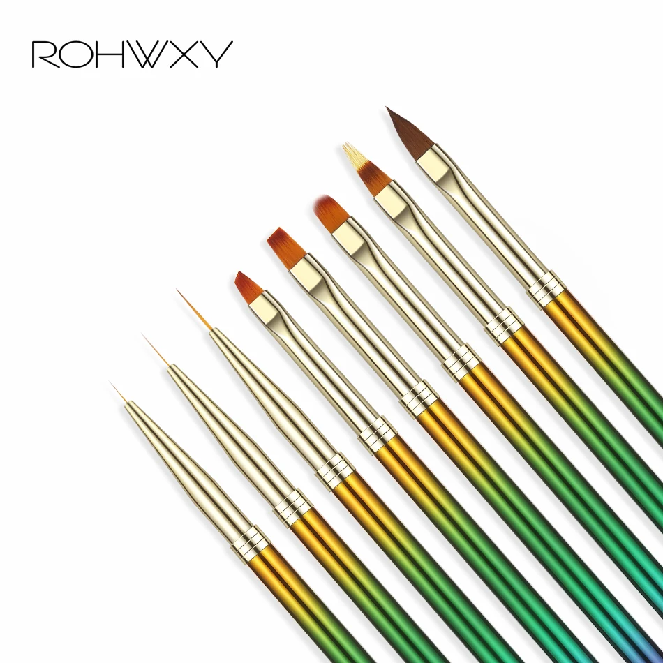 ROHWXY высококачественные металлические линии полоса лайнер резьба ручка нарисовать дизайн ногтей поли УФ гель Расширение строитель акриловая жидкая кисть для пудры