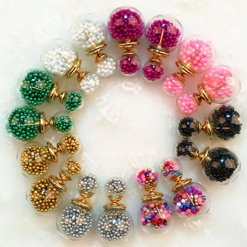 2016 корейские новые модные женские Двухсторонние серьги-гвоздики с пенными