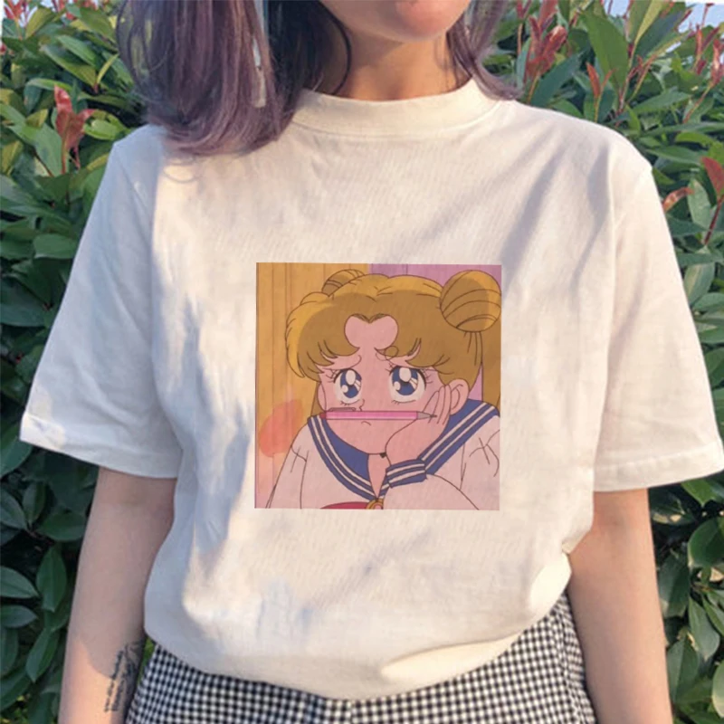 Летняя женская модная Повседневная Блузка ulzzang с мультяшными буквами и моряком