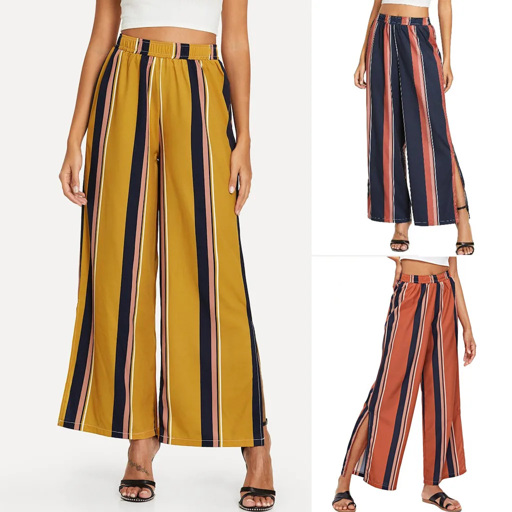 

FREE OSTRICH Fashion women's striped casual leggings wide leg pants personality comfortable summer wild loose wide leg trousers