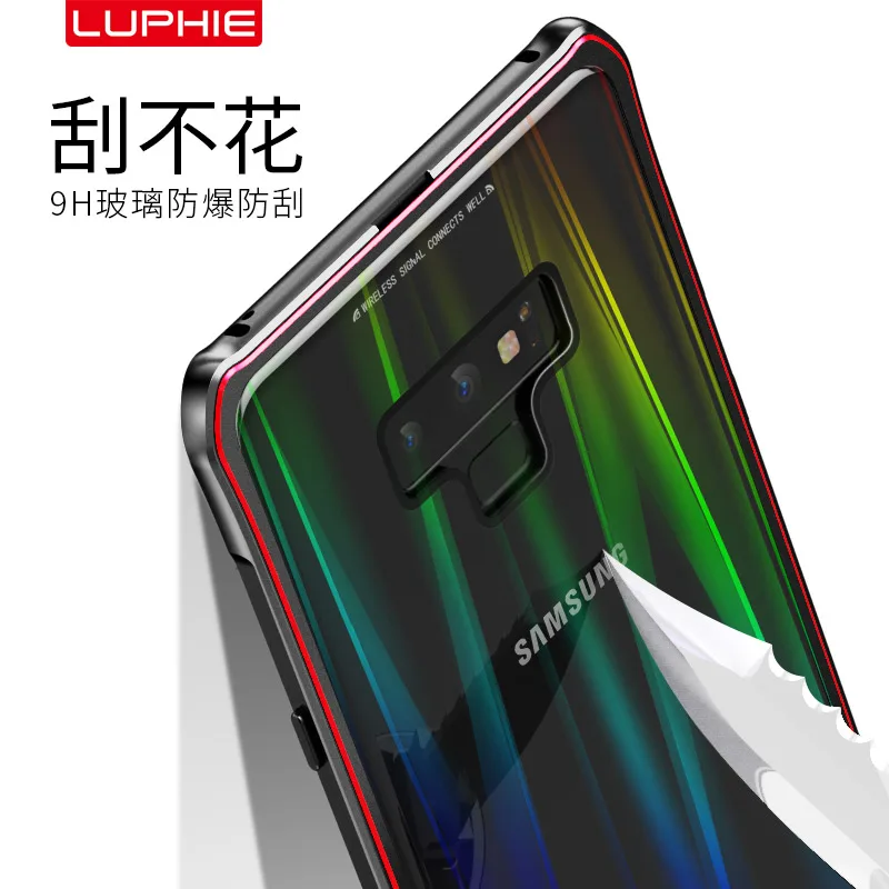 LUPHIE для samsung Galaxy Note 9 чехол бренд- магнитный Алюминий Металл оправа закаленное стекло чехол Чехлы Coques Capa