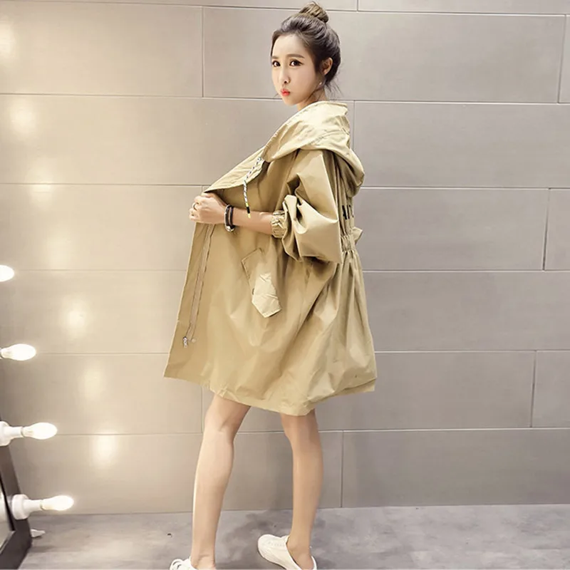 2019 Повседневная Солнцезащитная тонкая ветровка Женский Тренч с капюшоном и