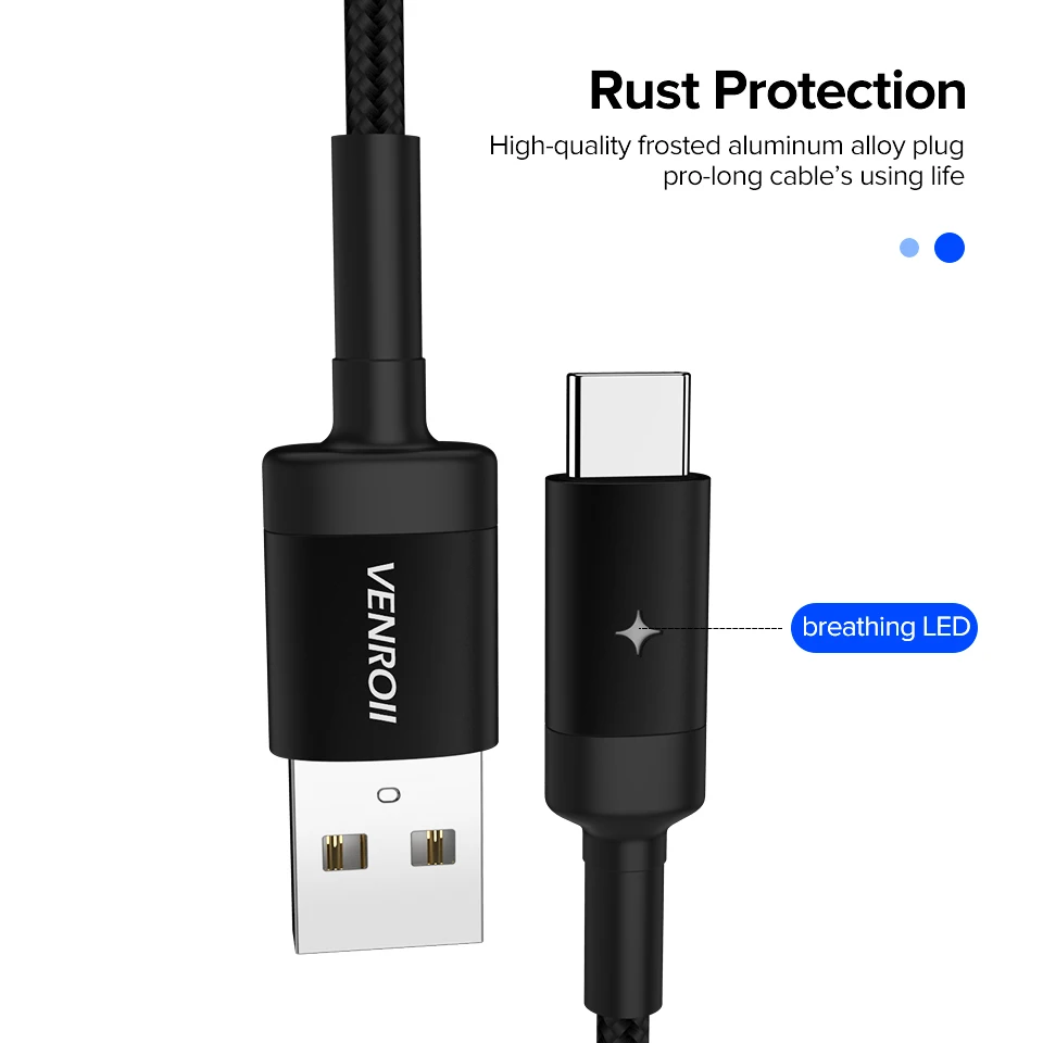 Кабель Venroii usb type C для samsung S10 S9 S8 huawei P30 Pro Быстрая зарядка зарядный кабель usbc Xiaomi