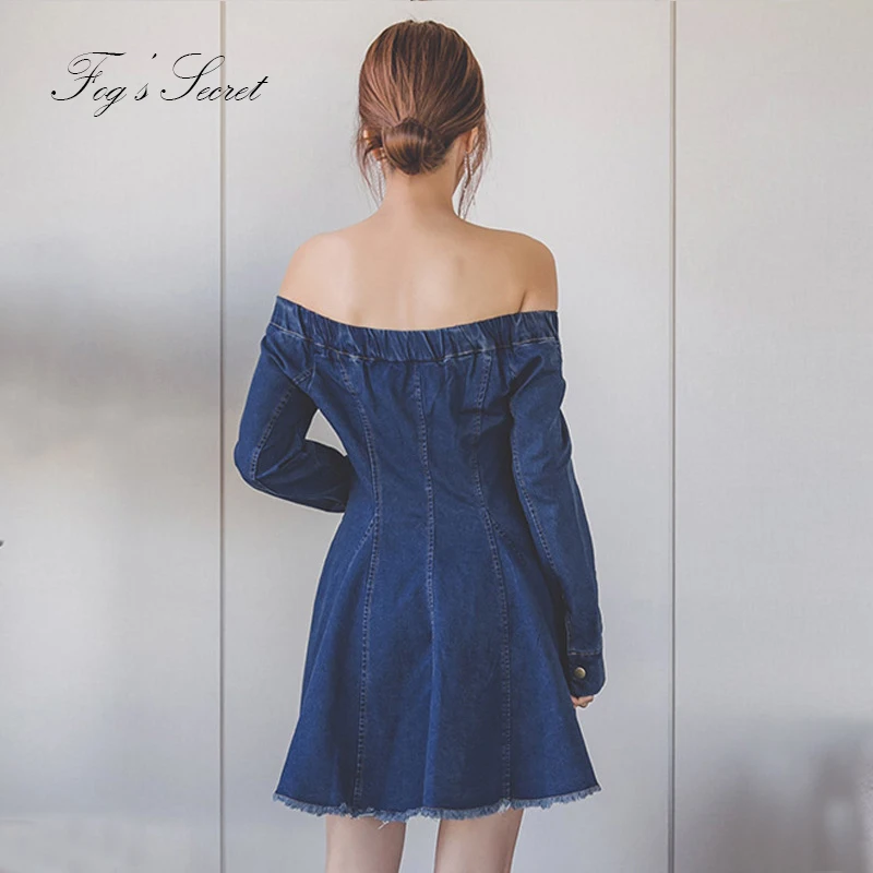 2019 джинсовое платье для женщин Мини сексуальное свободный длинный рукав