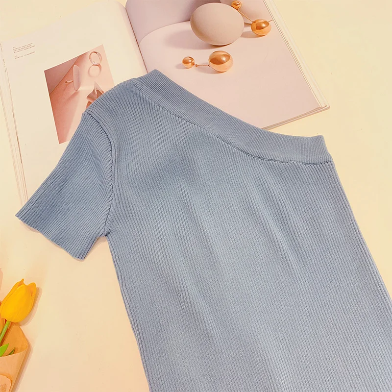 Женская хлопчатобумажная рубашка повседневная трикотажная короткая одежда с