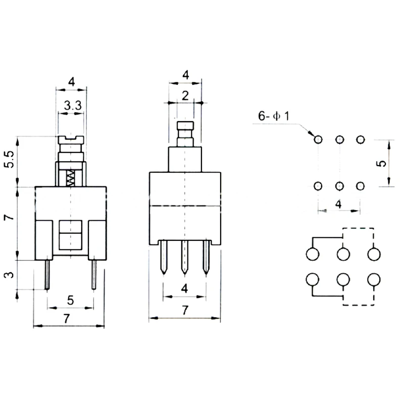 50 шт./лот 7*7*12 5 мм DIP 6 Pin мини самоблокирующийся кнопочный мультиметр DPDT G64