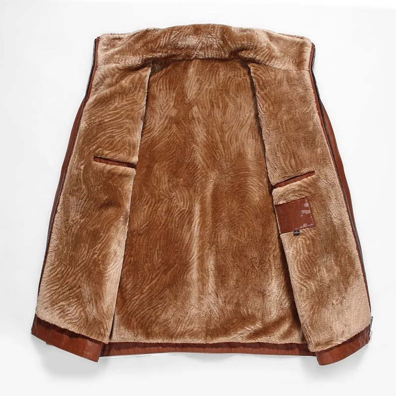 

1701 New Fashion 2017 Men's Winter Leather jacket with Fur Sheep Cashmere Coat Mens Thickening Leather Jacket Coat