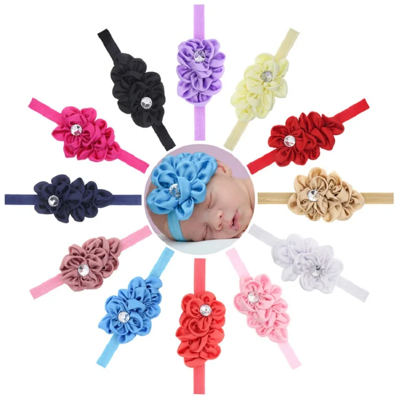 300pcs/lot Baby Girl Hairband Scale Flower Newborn Headwear Children Hair Accessories Diamond Flower Kids Hair Clips Pure Color