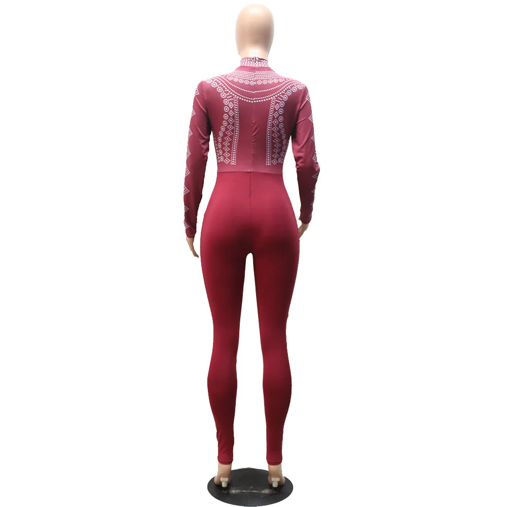 LE CELEBRE O Neck Bandage Jumpsuits Full Length Women 2018 Print Bodysuit Long Sleeves Female Jumpsuit | Женская одежда