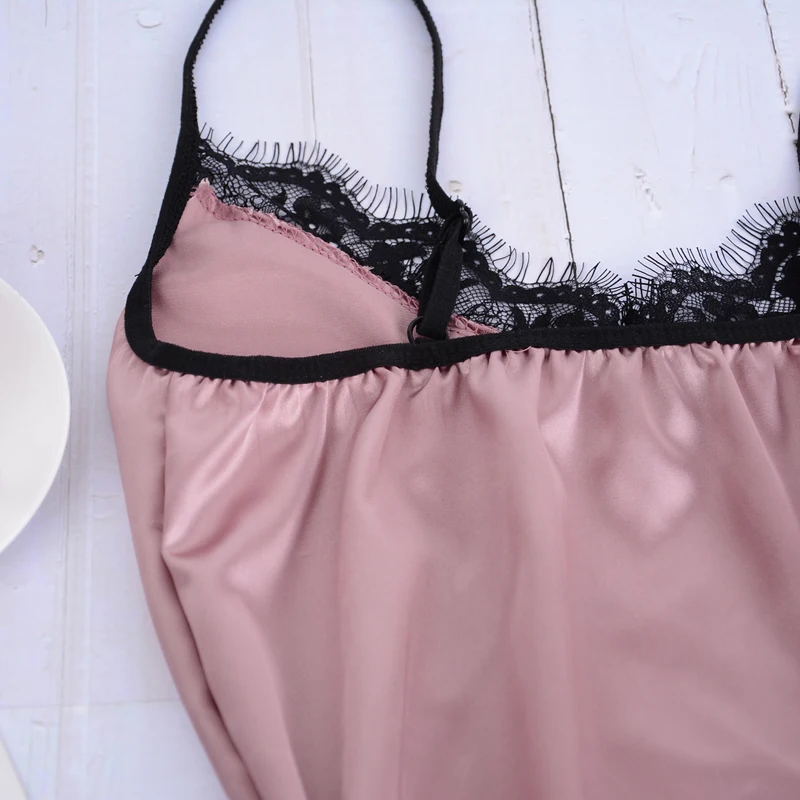 Sleep Pajama Set Sexy Satin Sleepwear Women Summer Pyjama Femme Fashion Pajamas for Women with Lace Chest new