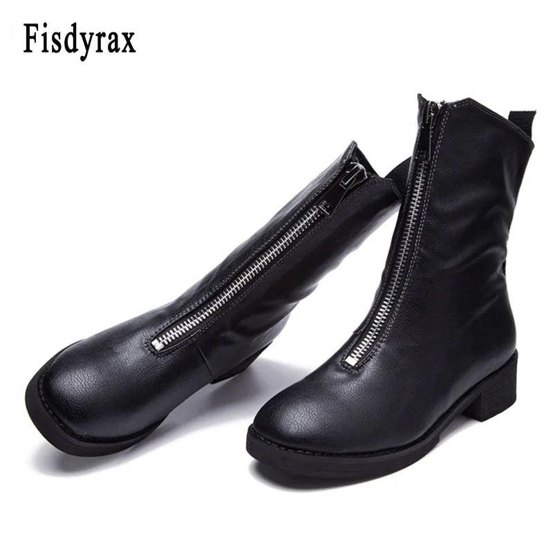 Fisdyrax Autumn winter boots short cylinder high heel thick shoes Martin women High-quality zipper ankle | Обувь