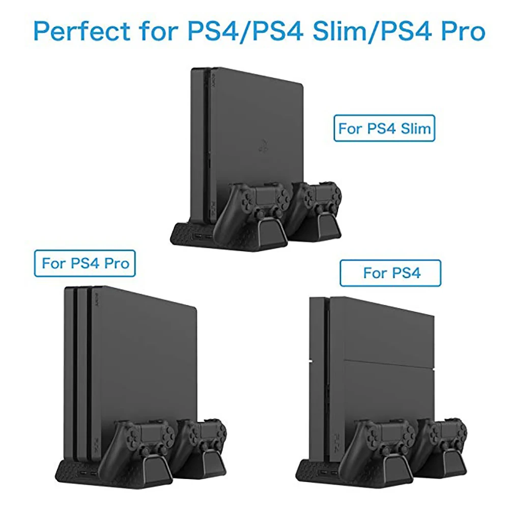 PS4/PS4 Slim/PS4 Pro Vertical стенд с Вентилятор охлаждения Cooler двойной контроллер Зарядное