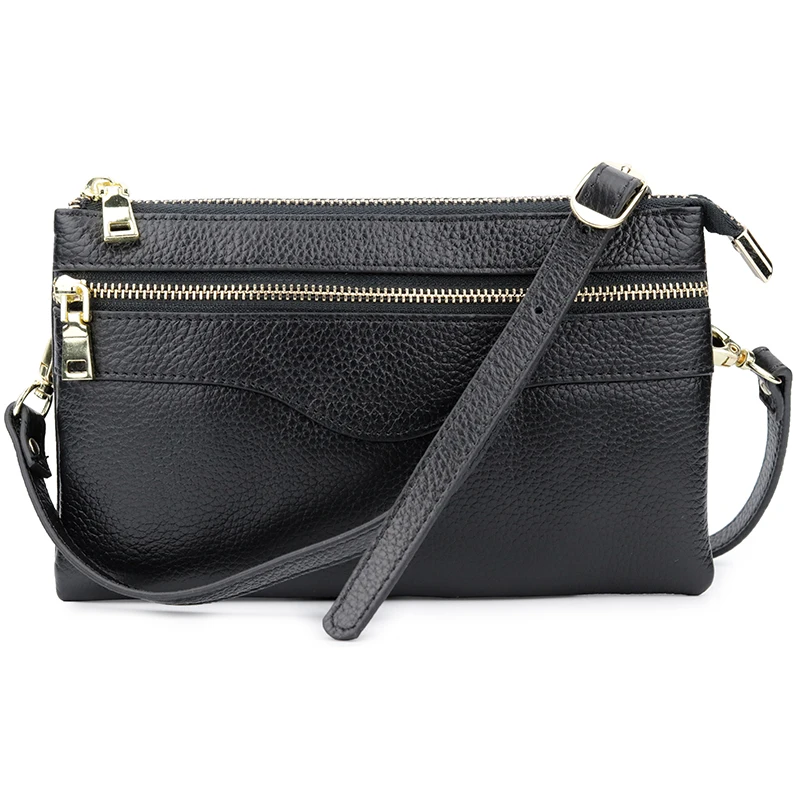 

Fashion Double Zipper Women Messenger Bag Shoulder Crossbody Handbags Genuine Leather Ladies Solid Color Female Functional Purse