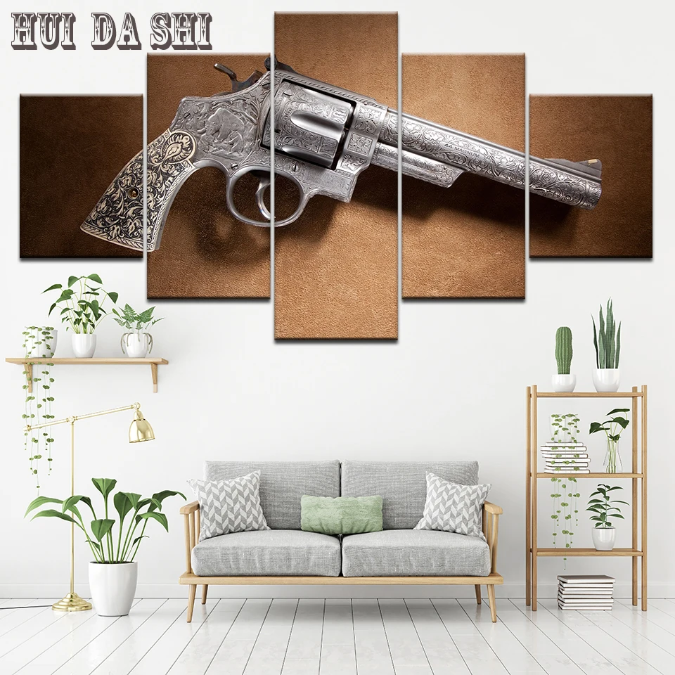 Современные печатные картины холст 5 шт. Wall Art плакат Книги об оружии револьвер