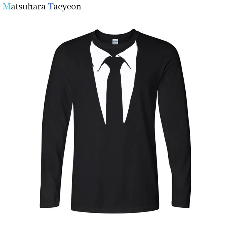 

Matsuhara Taeyeon men brand long sleeve round collar printing Amusing Black tie design Leisure A man of t - shirt
