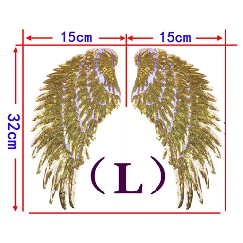 Large Gold 1 пара новая вышивка крыла Кружевная аппликация ткань с пайетками свитер Одежда патч наклейки с блестками футболка diy нашивки украшения - Цвет: Large Gold